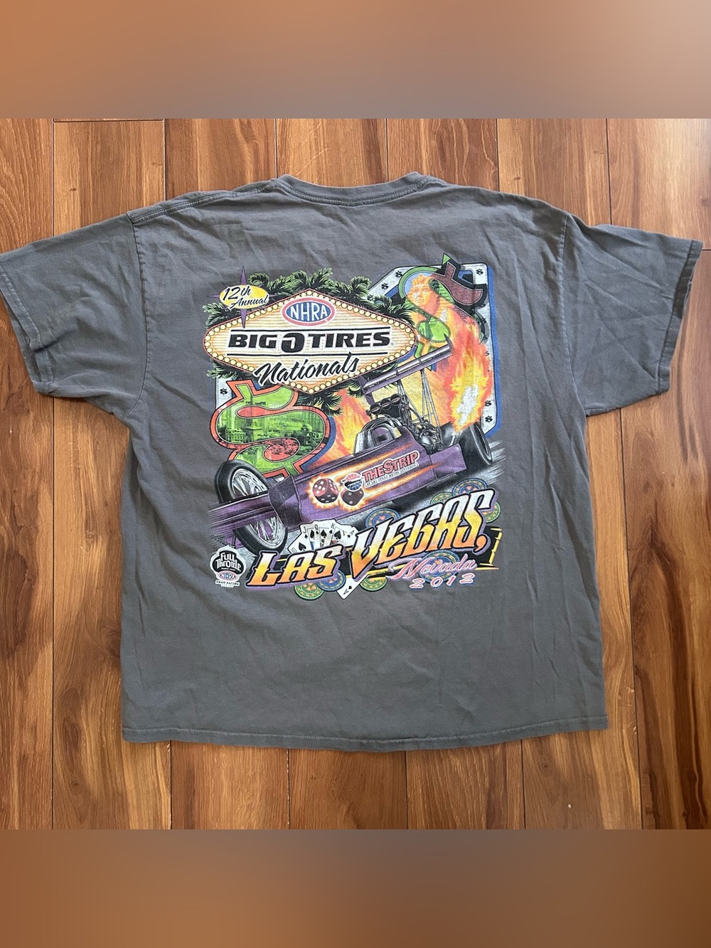 Racing Gildan Gray NHRA Big O Tires Nationals Las Vegas 2012 T-Shirt XL